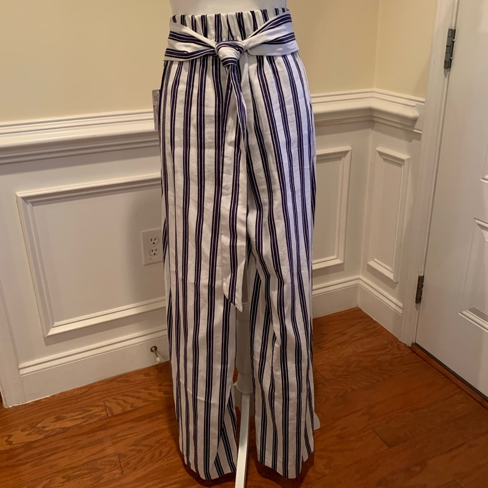 Navy Stripped Linen Pants
